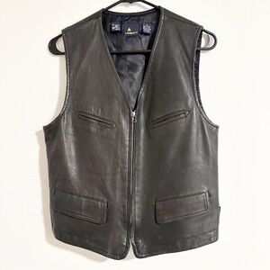 Liz Claiborne LizSport Vintage Black NFR Western Cowgirl Bike Zip Leather Vest
